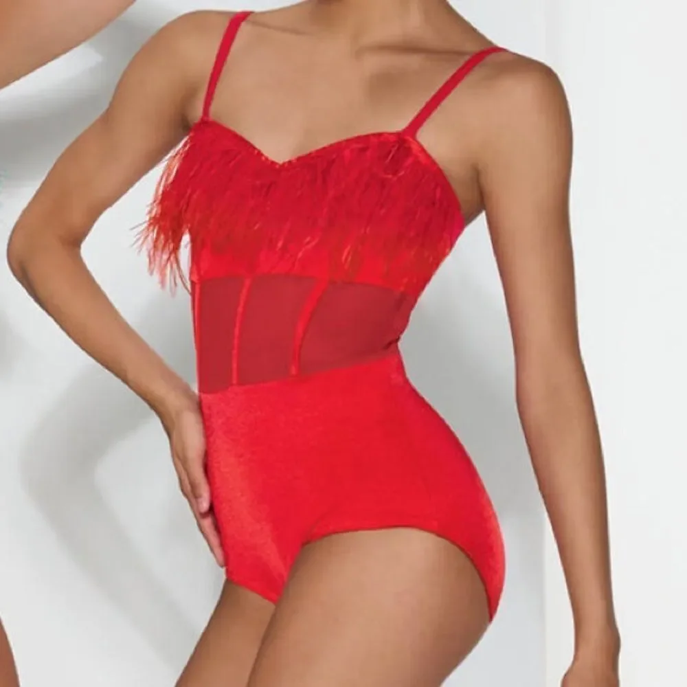 Kelle solo dance costume red sassy jazz feather FASHION FLOCK 5402 4389 SA